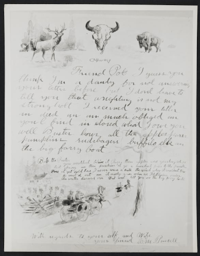Elk, Bison , Skulls and antique letter