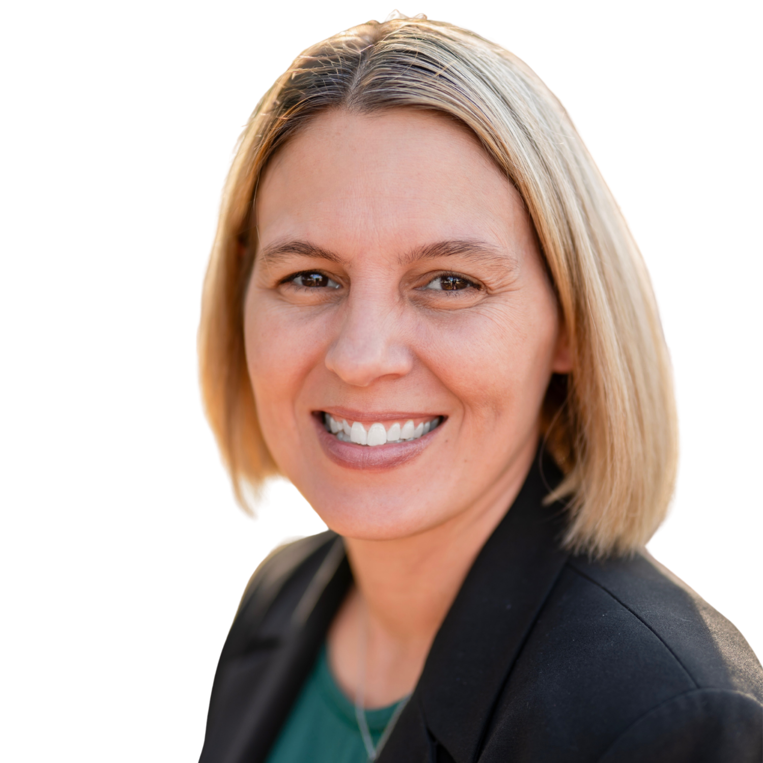 A woman in suit smiling