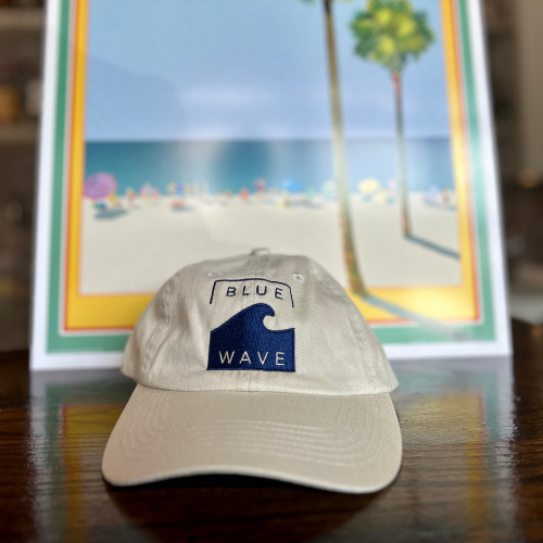 A baseball cap that says blue wave on it