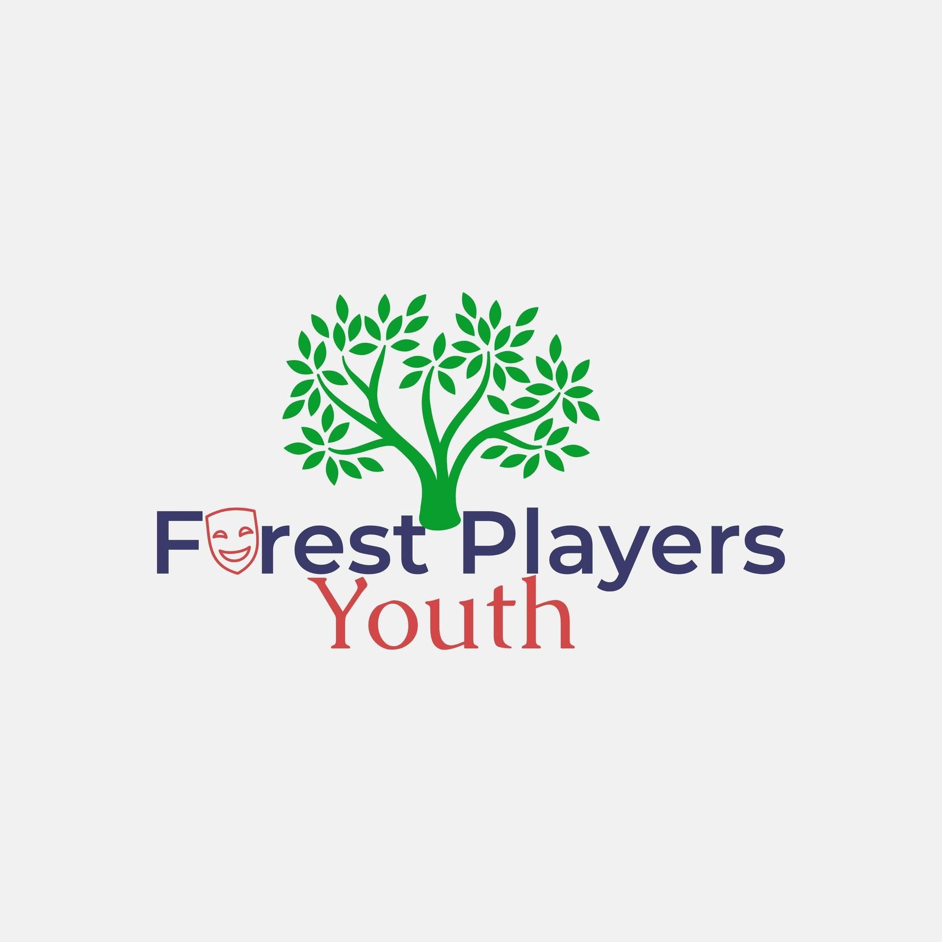 The logo for forest players youth shows a tree with leaves and a mask on it.