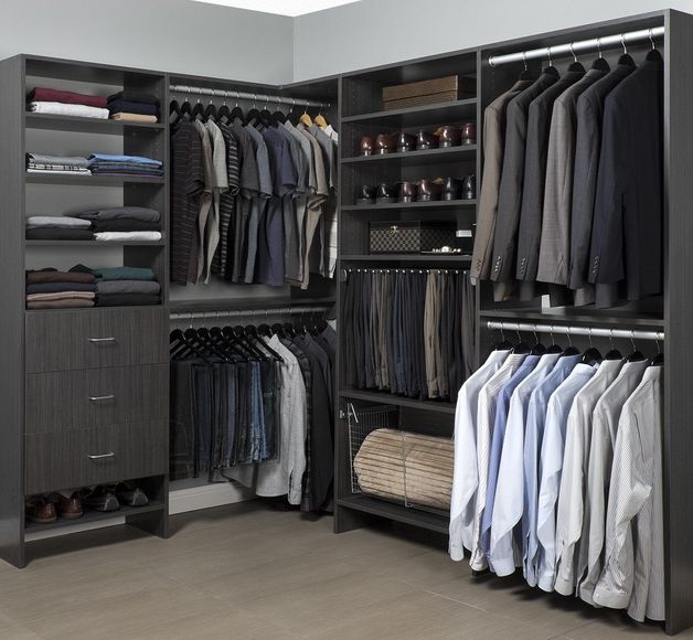A walk in closet filled with clothes and shoes