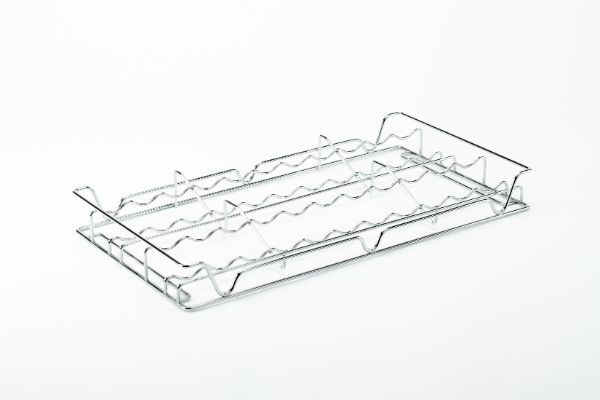 A metal tray with handles on a white background.