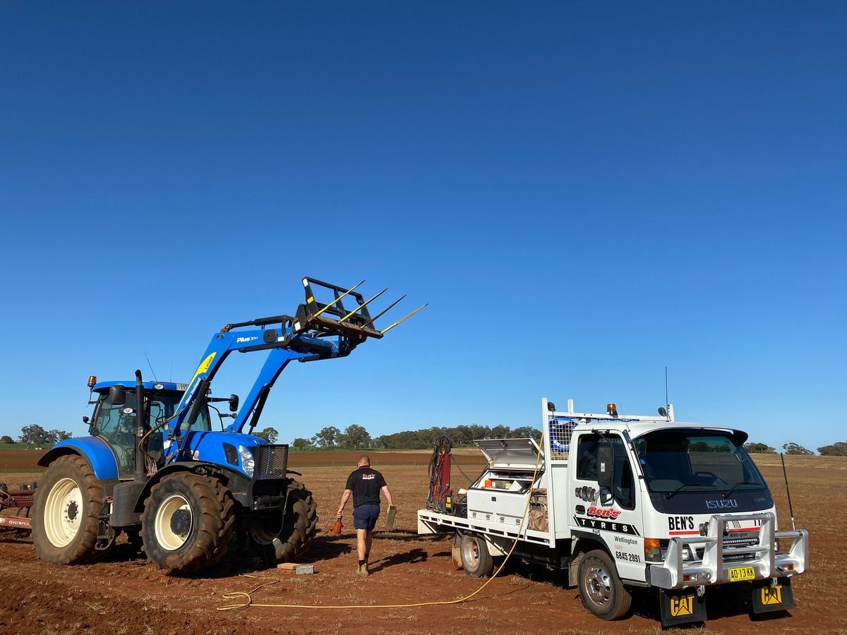 Mobile Tyre Repair on Tractor — Batteries & Tyres in Wellington, NSW