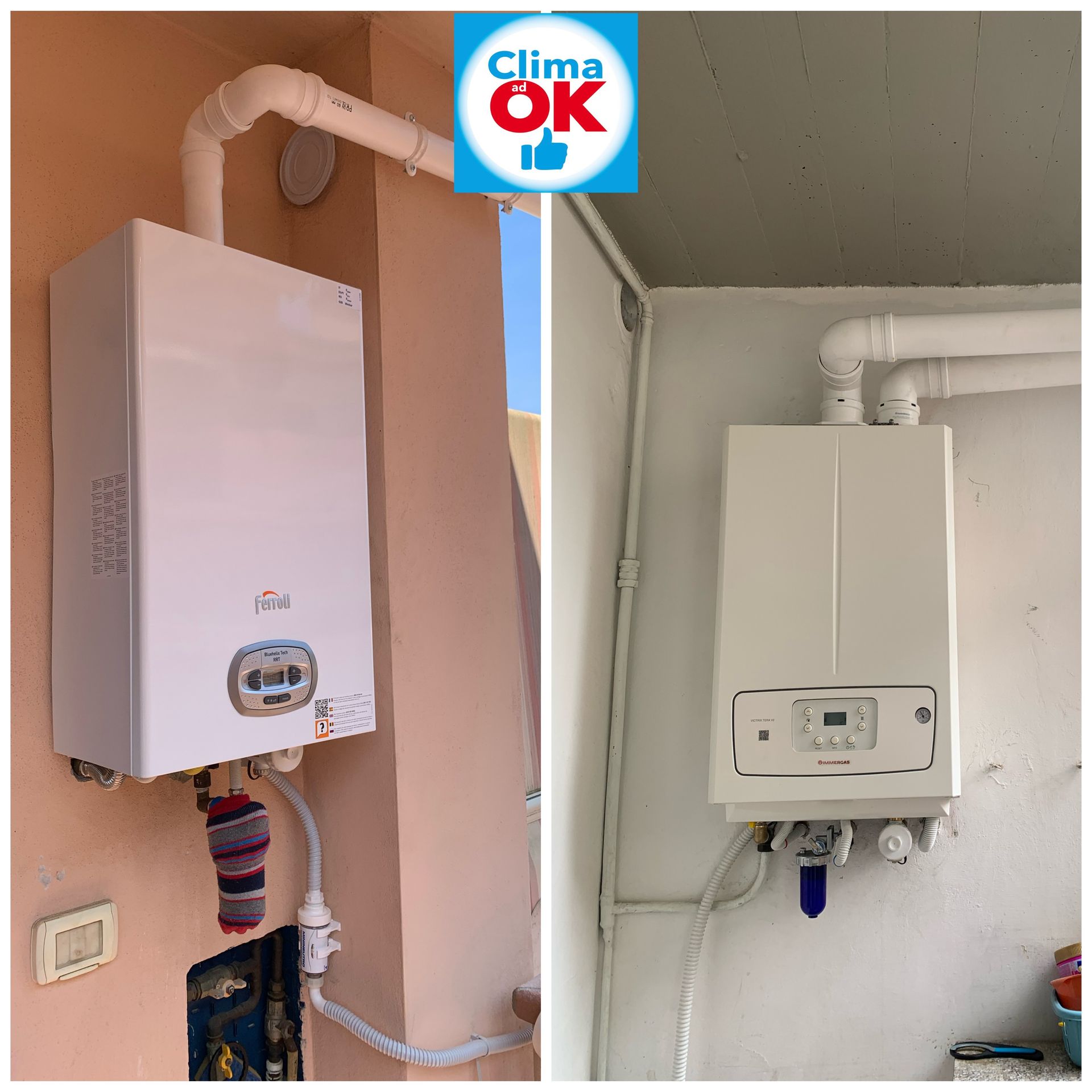 Un'immagine di una caldaia con la scritta clima ok sopra