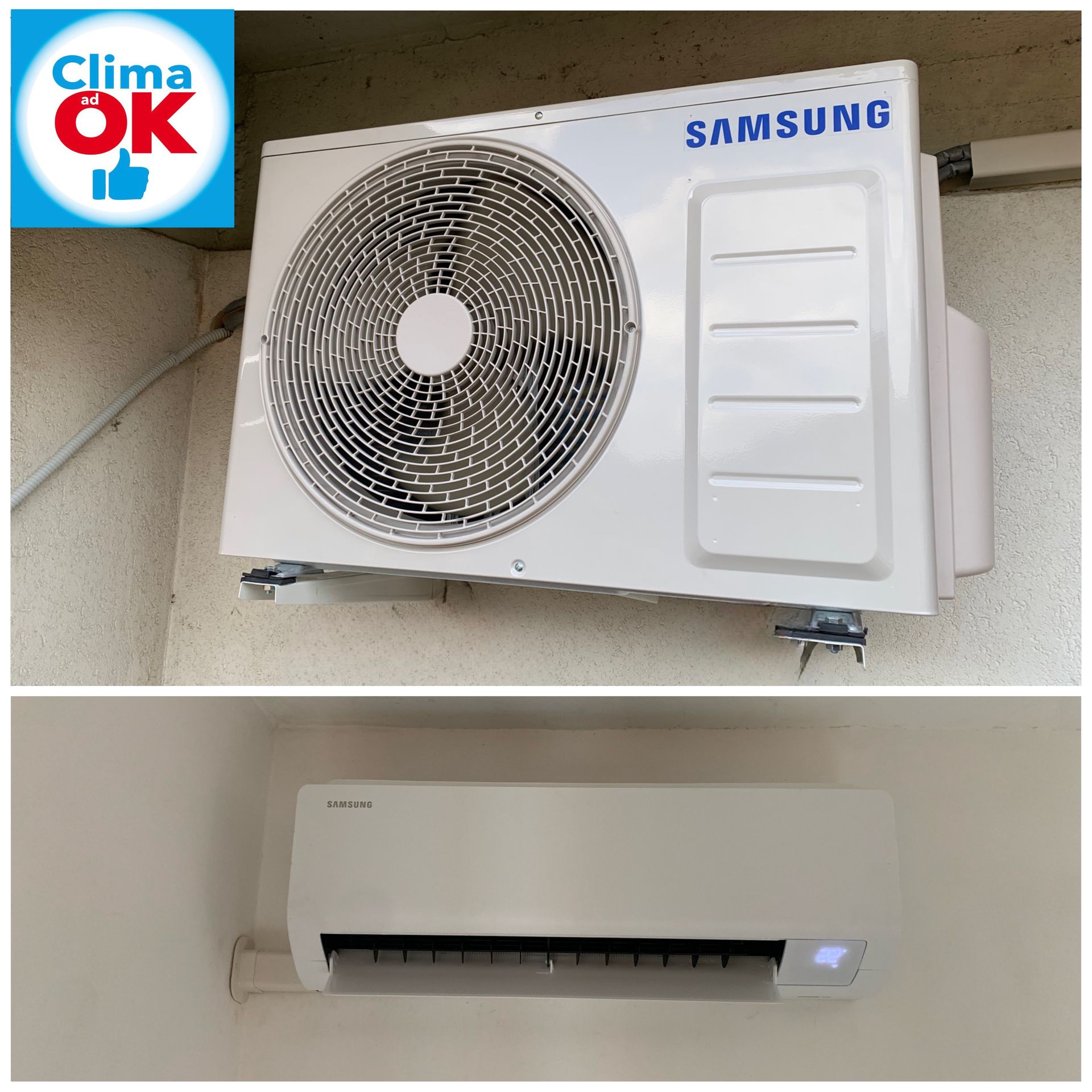 Un condizionatore d'aria Samsung è montato su una parete