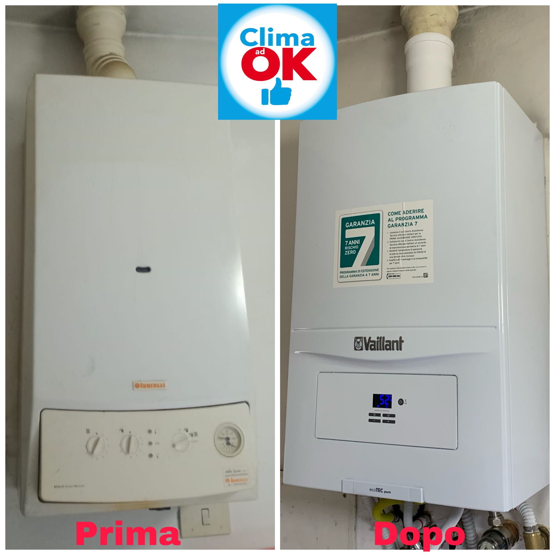 Una foto prima e dopo di una caldaia Vaillant