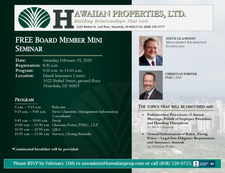 Mini Seminar Additional Handout – Honolulu, HI – Hawaiian Properties