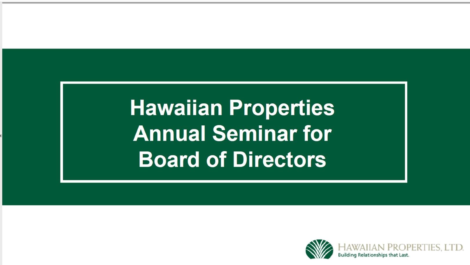 2019 BOD Seminar Presentation Handout – Honolulu, HI – Hawaiian Properties
