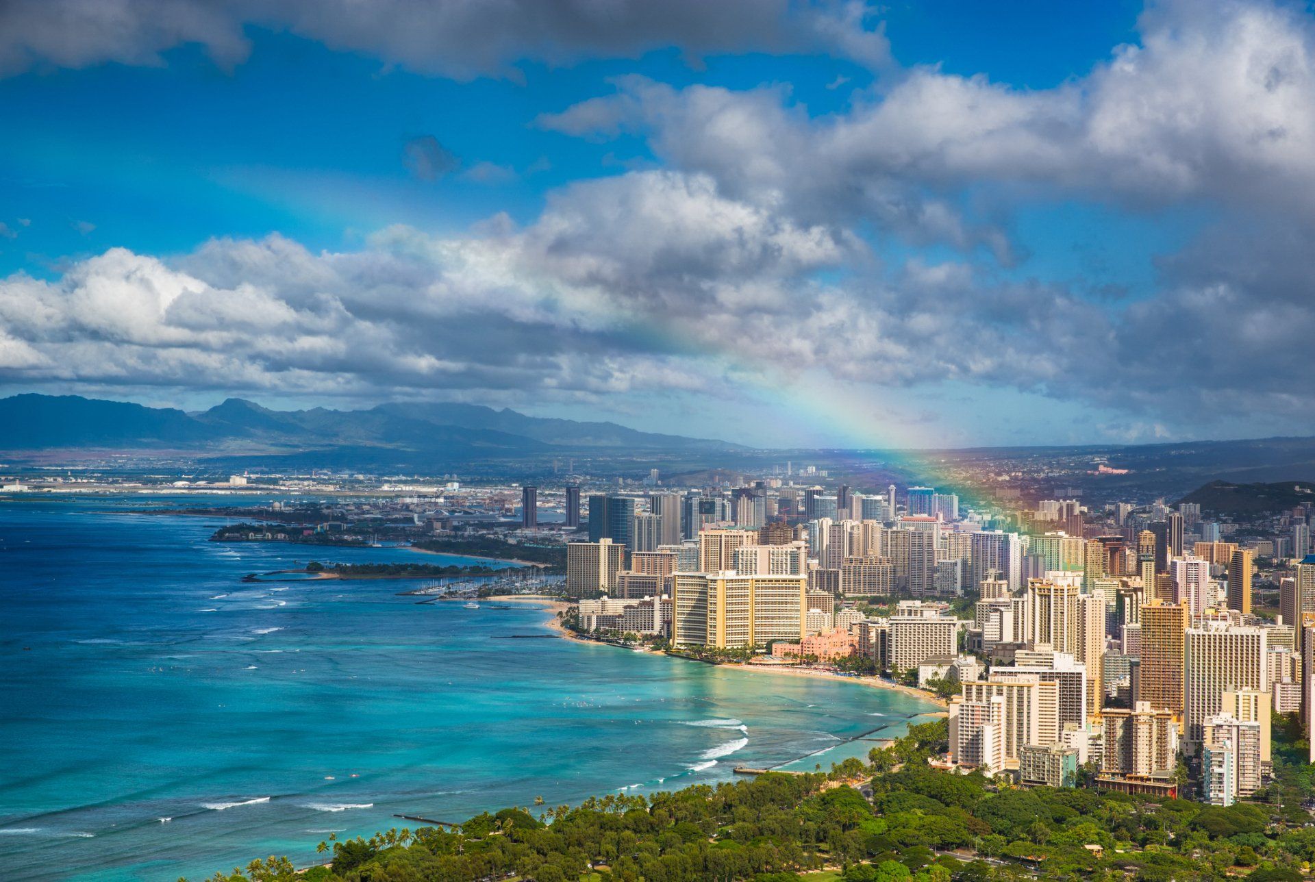 Beautiful Rainbow Over The Hawaii Skyline – Honolulu, HI – Hawaiian Properties