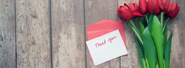 Thank you card and flowers