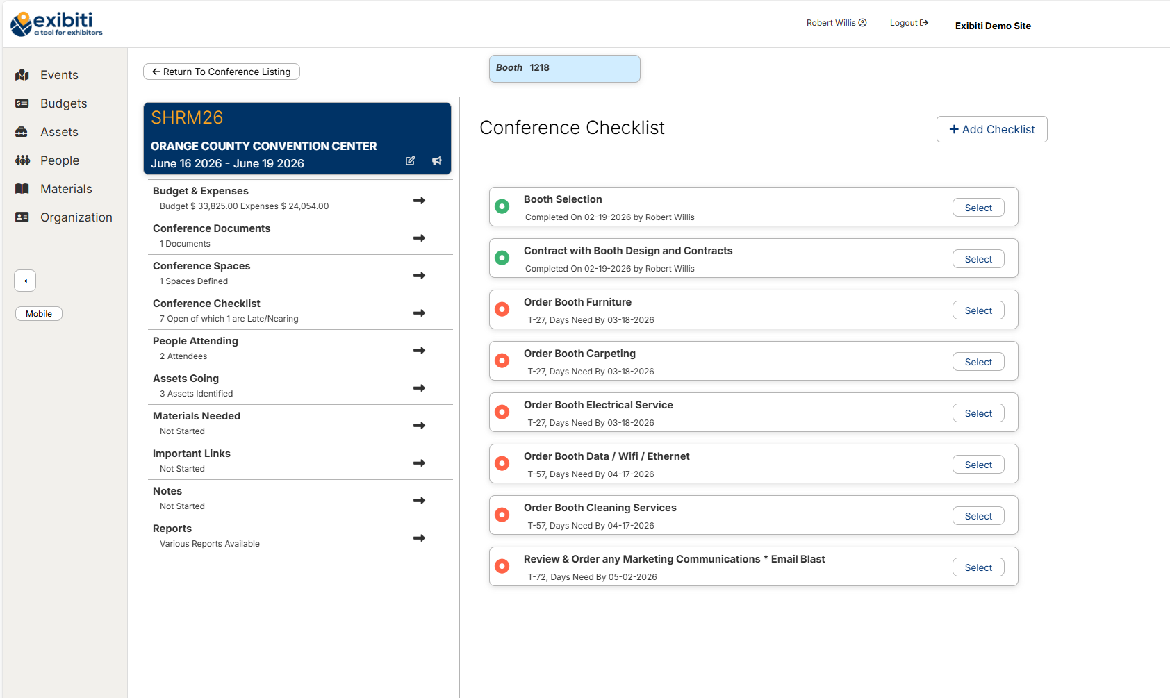 Screenshot of a website with a menu on the left and a list of items on the right. Blue and white color scheme.