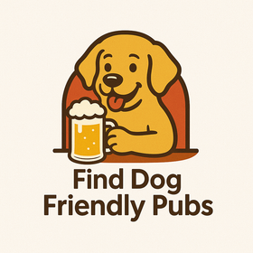 Find Dog Friendly Pubs cartoon logo showing a dog with a pint of beer in a pub