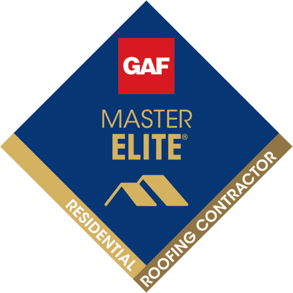 A logo for a master elite residential roofing contractor