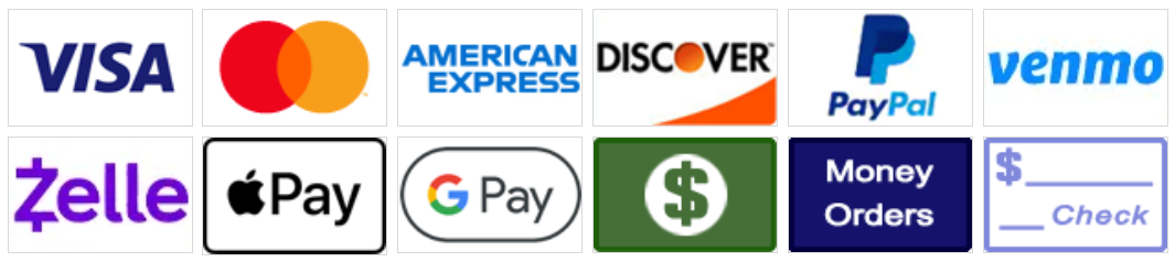 Logos for visa mastercard american express zelle apple pay paypal and venmo