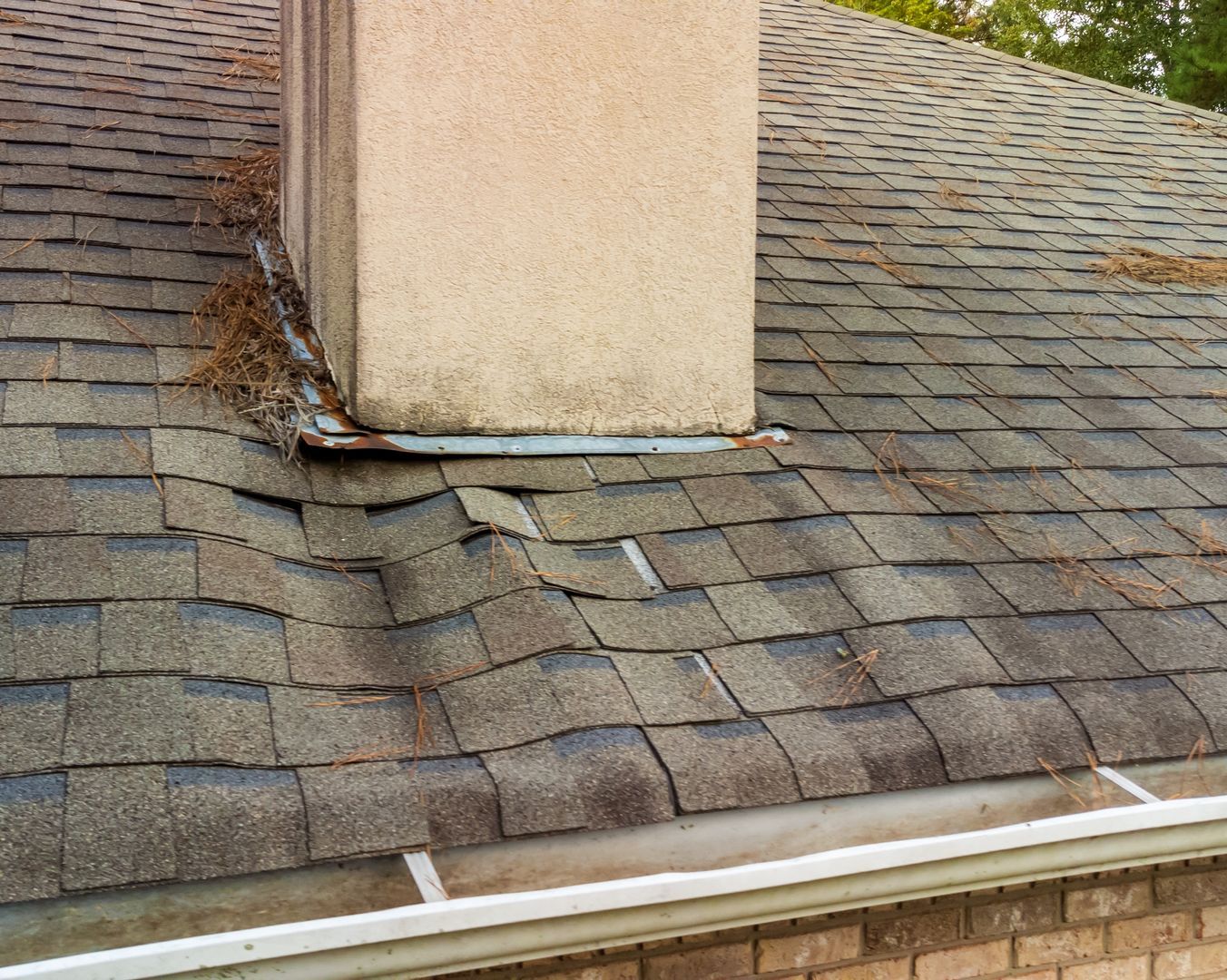 A roof with a chimney on top of it