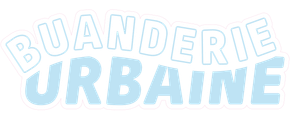 The word buanderie is written in blue letters on a white background.