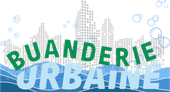 The word buanderie is written in blue letters on a white background.