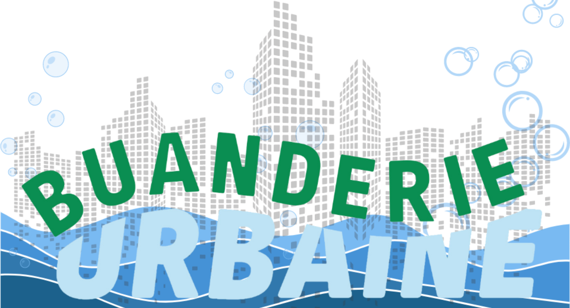 The word buanderie is written in blue letters on a white background.