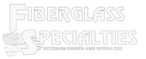 The logo for fiberglass specialties is a veteran owned and operated company.