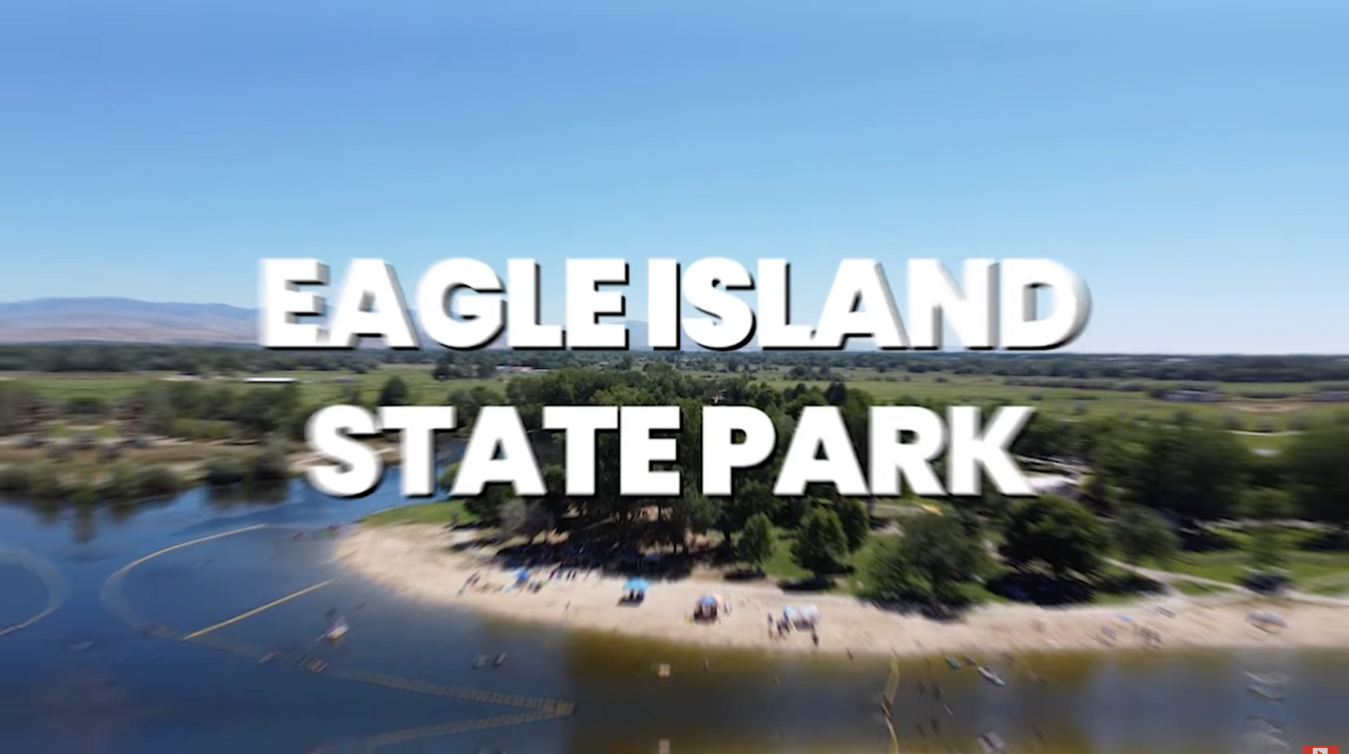 Aerial view of Eagle Island State Park in Idaho with text over the scene.