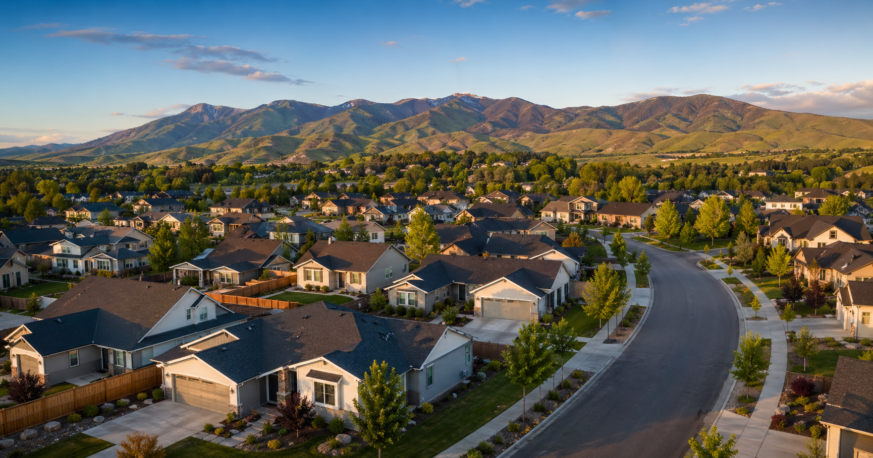 New construction neighborhood in Boise Idaho with mountain views — moving from California to Treasur