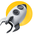 Un cohete blanco y gris despegando contra un sol amarillo.