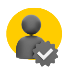 Figura gris con una marca de verificación sobre fondo amarillo. Representa una cuenta verificada.