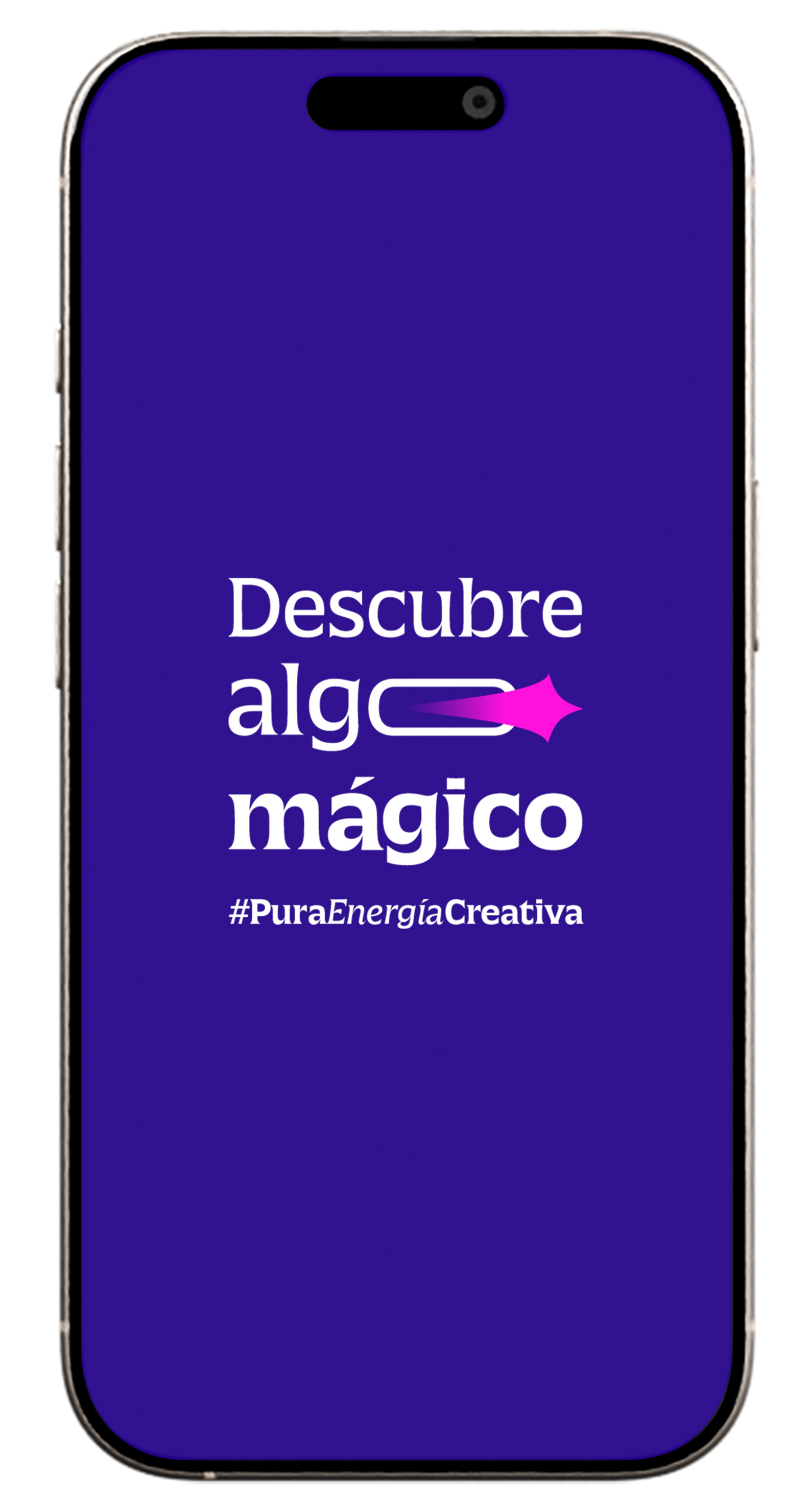 Un teléfono celular con una pantalla violeta que dice descubre algo mágico | Magum  | Agencia de Marketing y Publicidad