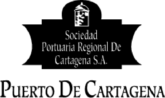 Logo of Puerto De Cartagena: black and white text and emblem,