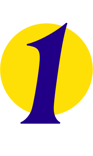 Número azul 1 en un círculo amarillo.