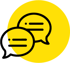 Dos iconos de burbujas de diálogo negras superpuestos sobre un círculo amarillo sólido. Magum Agencia de Marketing