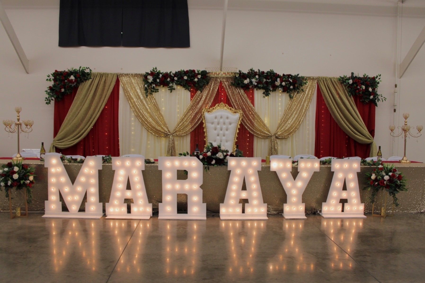 The word maraya is lit up in large letters – Pasco, WA - Decoraciones Garcia