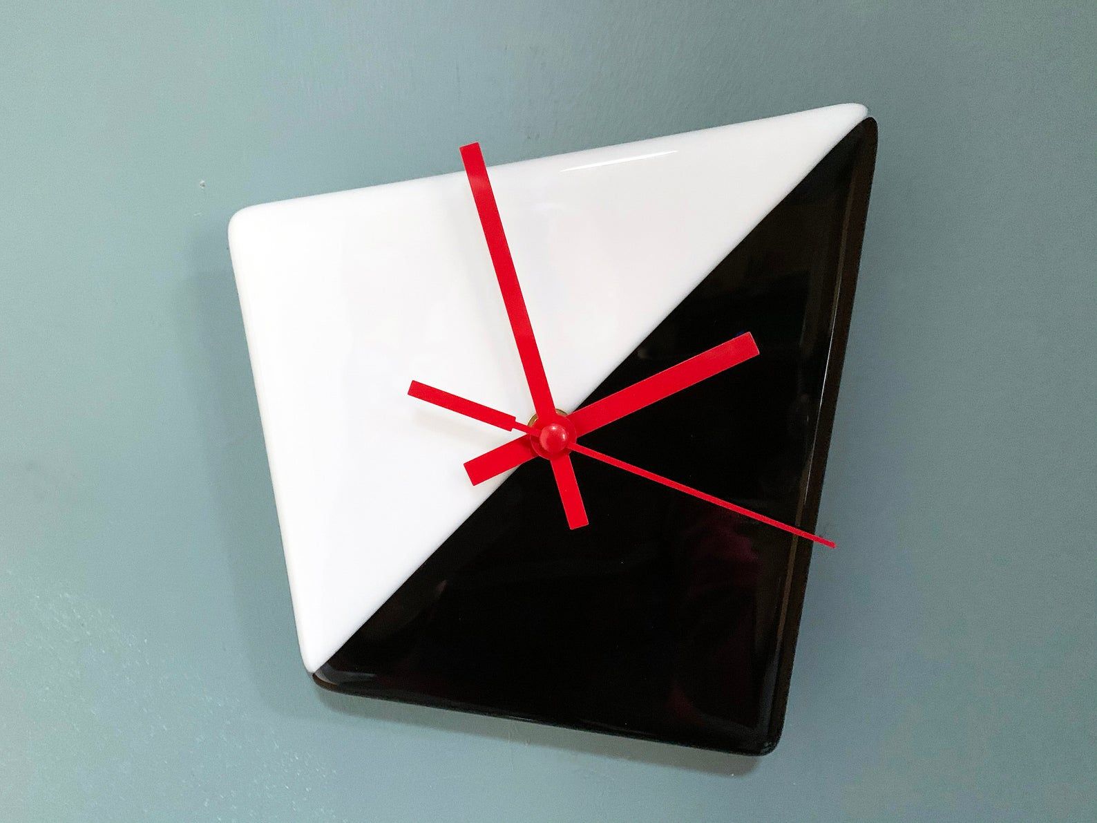 fused glass black white clock