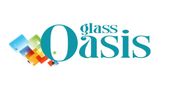 a logo for glass oasis with colorful squares in the background