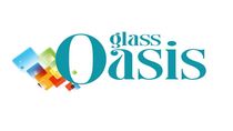 a logo for glass oasis with colorful squares in the background