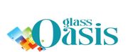 a logo for glass oasis with colorful squares in the background