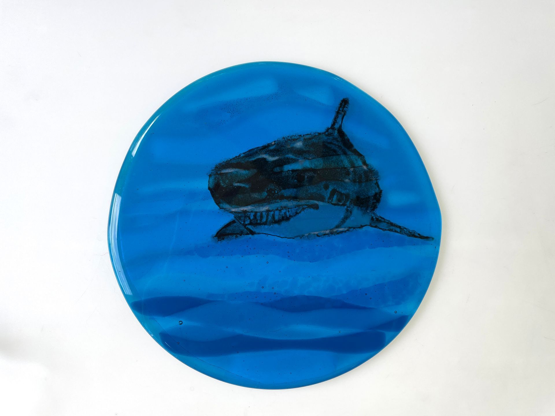 fused glass shark in ocean