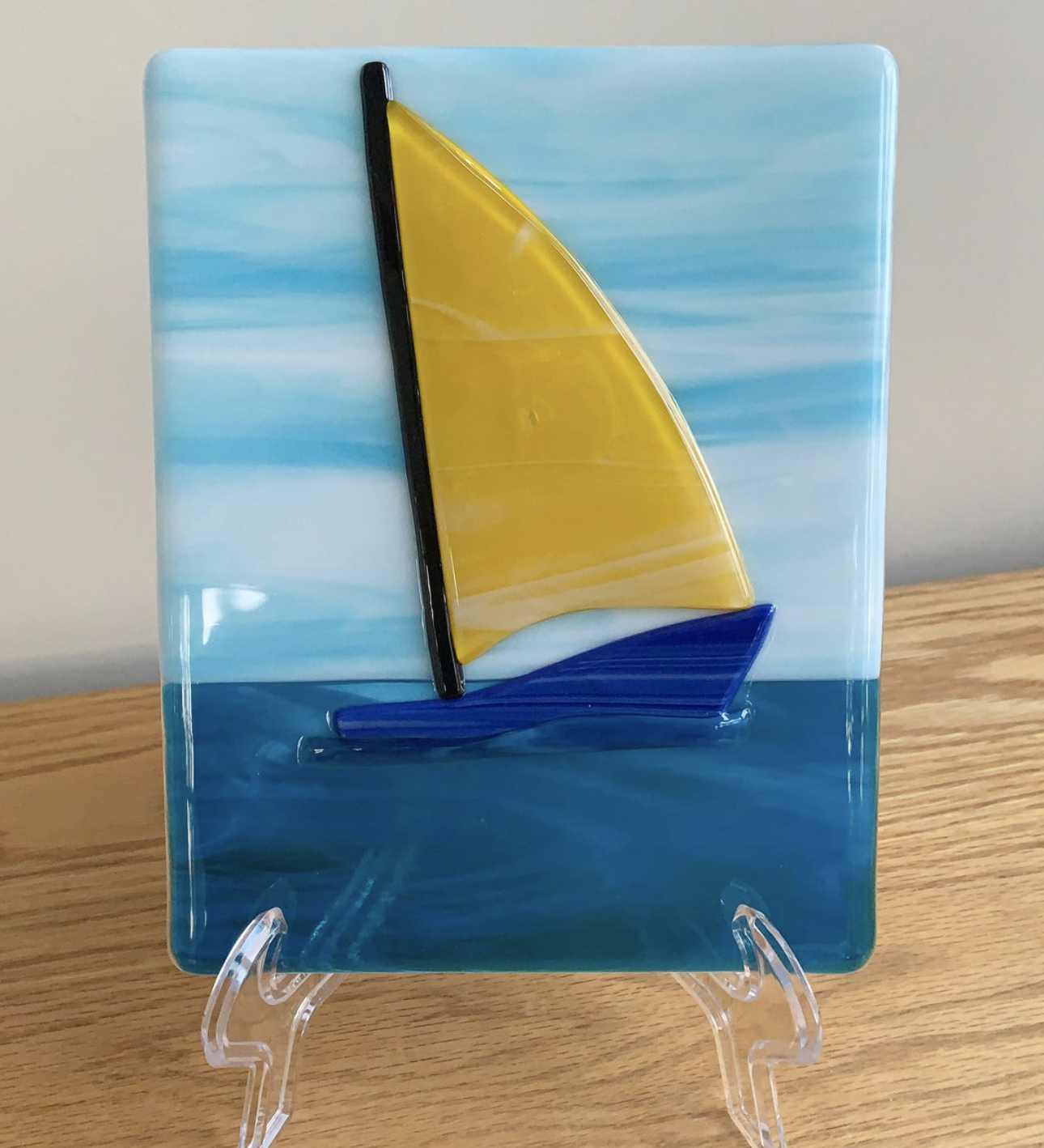 single sail fused glass art panel