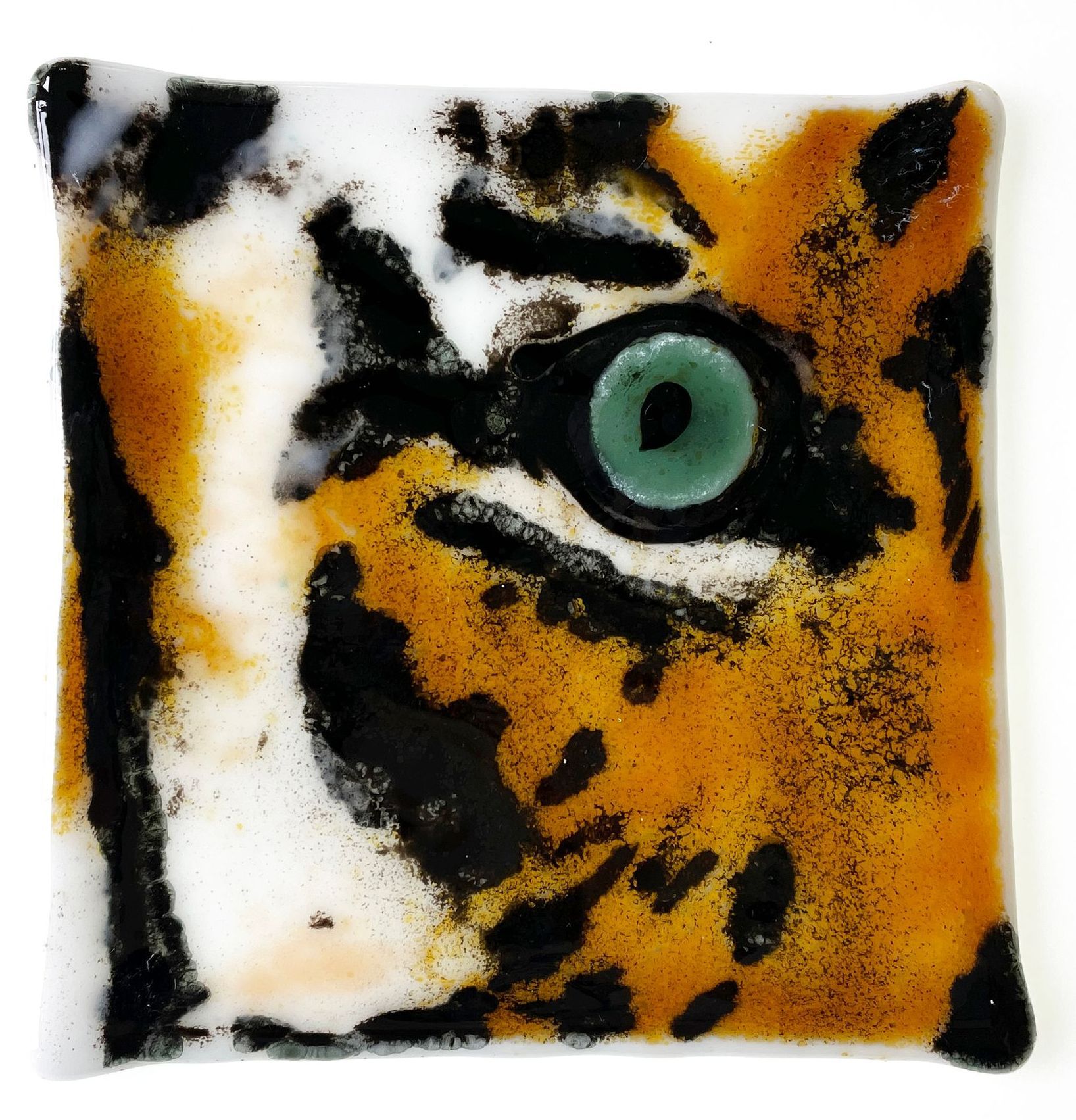 glass sketch using frit and powder to make the eye of the tiger 
