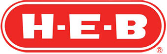 A red and white h-e-b logo on a white background