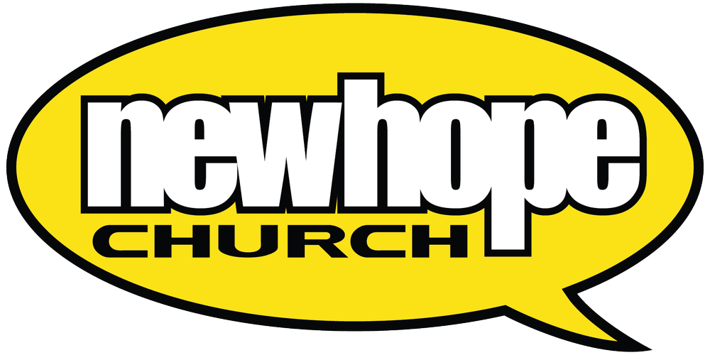 The logo for new hope church is a yellow speech bubble.