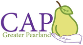 The logo for cap greater pearlland shows a hand holding a pear.