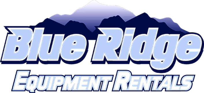 A logo for blue ridge equipment rentals with mountains in the background