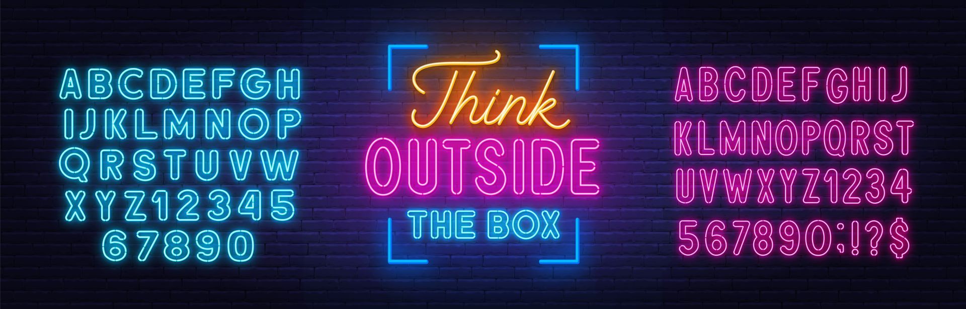 Neon signs with alphabets and 