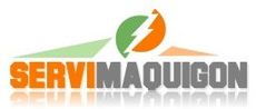 Logotipo para Servimaquigon: hoja verde y rayo naranja sobre texto naranja y gris.