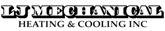 LJ MECHANICAL Heating & Cooling INC logo in black and white.