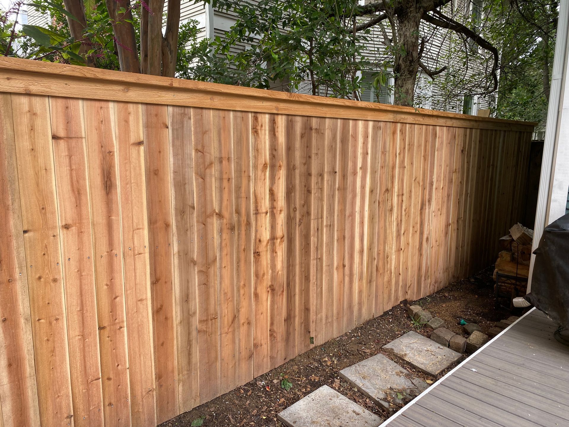 Cedar fence with cap and fascia