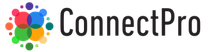 A logo for connectpro with colorful circles on a white background