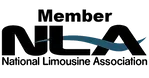 The logo for the national limousine association is black and blue.