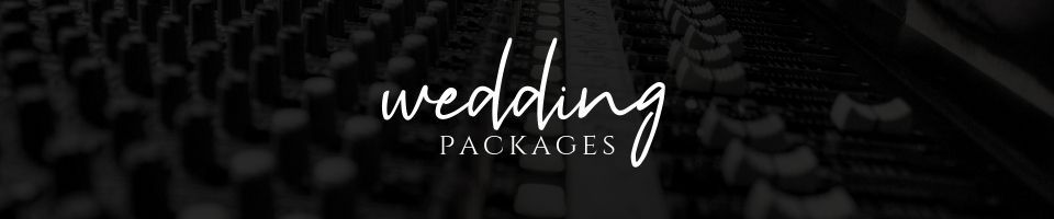 Wedding packages text over a dark background with faint rows of chairs